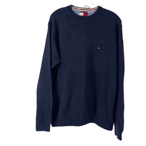 Tommy Hilfiger Sweater Crew Neck Navy Blue Heavy Knit Mens Size M Y2K Preppy Top